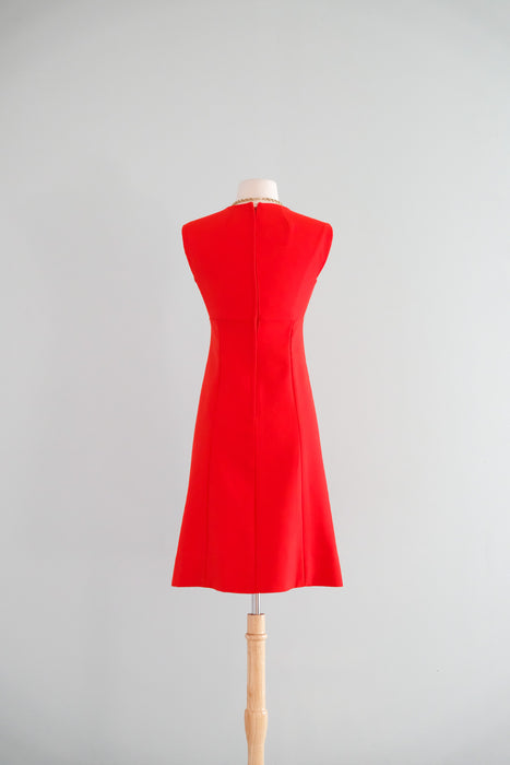 Outstanding 1960's Fire Hydrant Red Mod Shift Dress by Jane Justin / Sz S/M