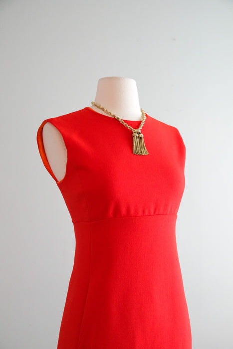 Outstanding 1960's Fire Hydrant Red Mod Shift Dress by Jane Justin / Sz S/M