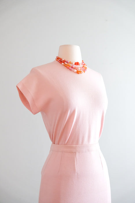 Pretty 1960's Pink & Orange Color Block Sherbet Knit Three Piece Set / M