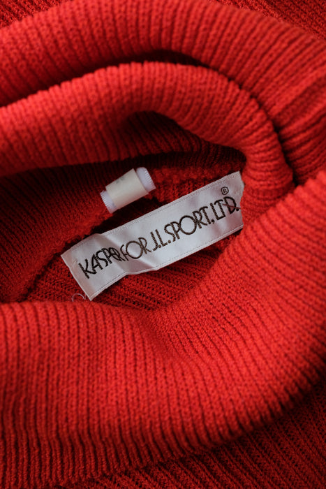 Vintage 1970's Cherry Red Knit Turtleneck Sweater by Kasper for J.L. Sport / M