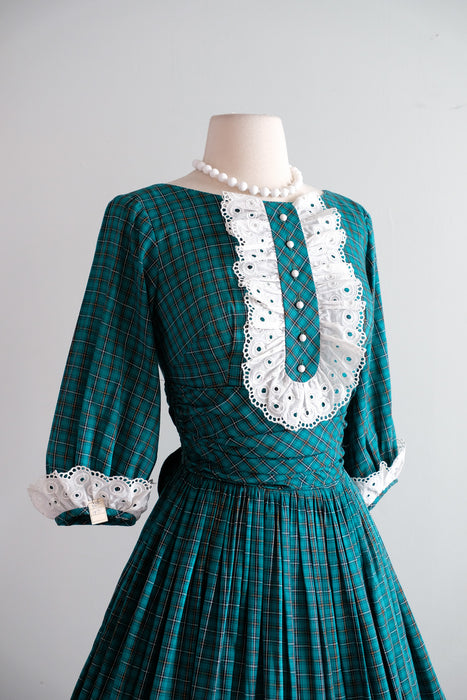 Adorable 1950's NOS Green Plaid Holiday Dress by Candy Jones / XS