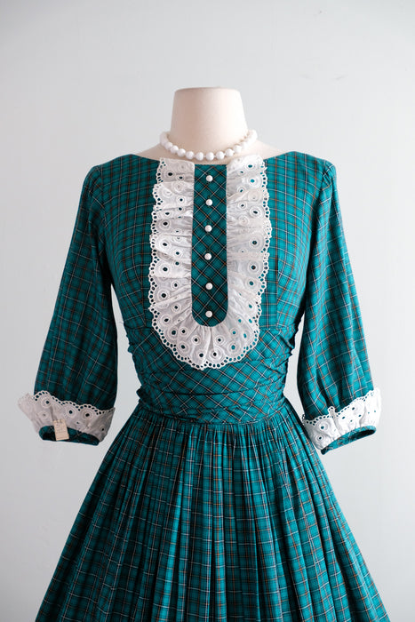 Adorable 1950's NOS Green Plaid Holiday Dress by Candy Jones / XS