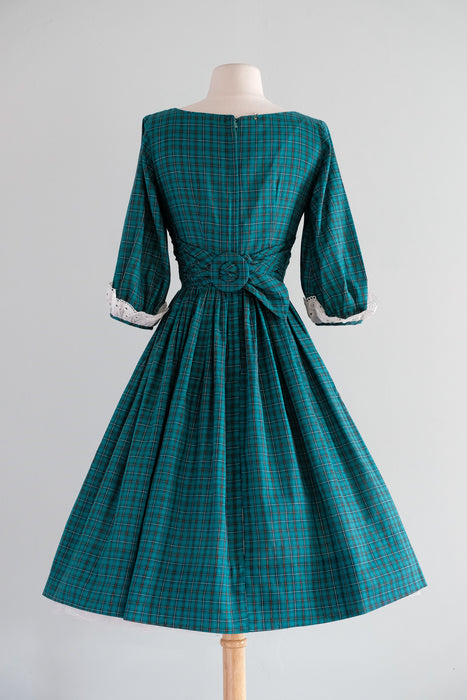 Adorable 1950's NOS Green Plaid Holiday Dress by Candy Jones / XS