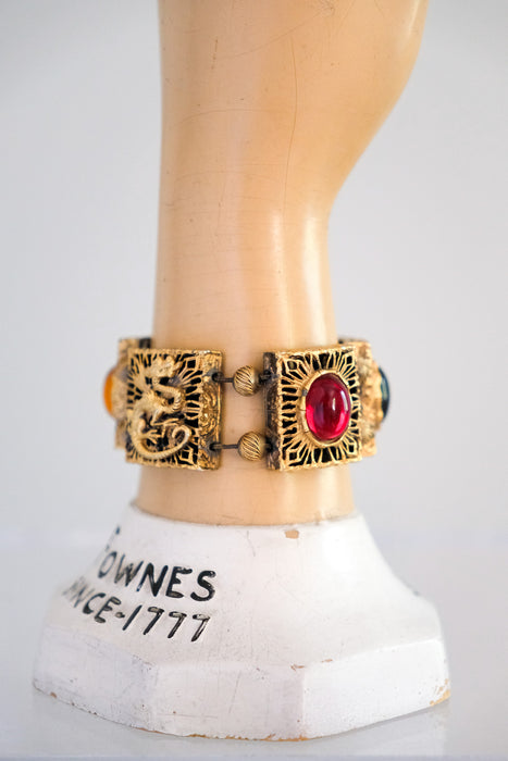 Fierce 1960's Tortolani Dragon Stone Statement Bracelet