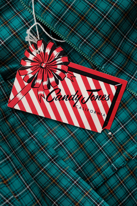 Adorable 1950's NOS Green Plaid Holiday Dress by Candy Jones / XS