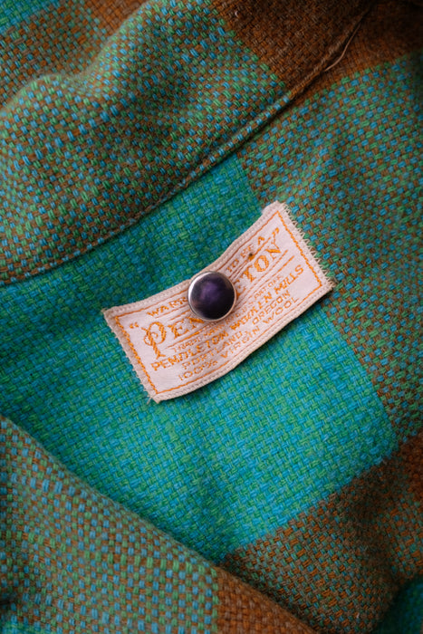Vintage 1950's Jade Green & Tawny Plaid Wool Forty-Niner Jacket by Pendelton / M