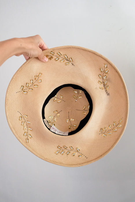 Glamorous 1950's Straw Gold Leaf Cartwheel Hat by Glady's & Belle / OS