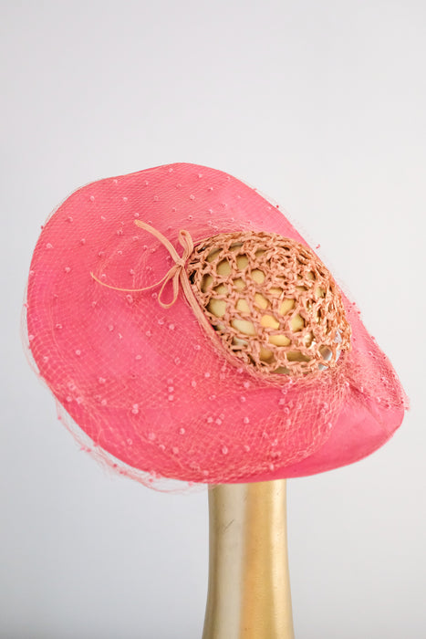 Delightful 1940's Raspberry Straw Cartwheel Hat by Hattie Carnegie / OS