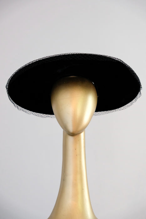 Elegant 1950's Velvet Noir Wide Brim Hat / OS