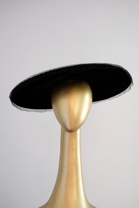 Elegant 1950's Velvet Noir Wide Brim Hat / OS