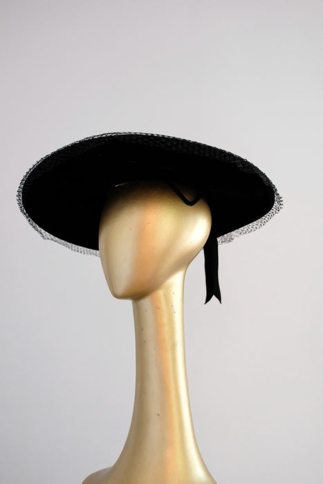 Elegant 1950's Velvet Noir Wide Brim Hat / OS