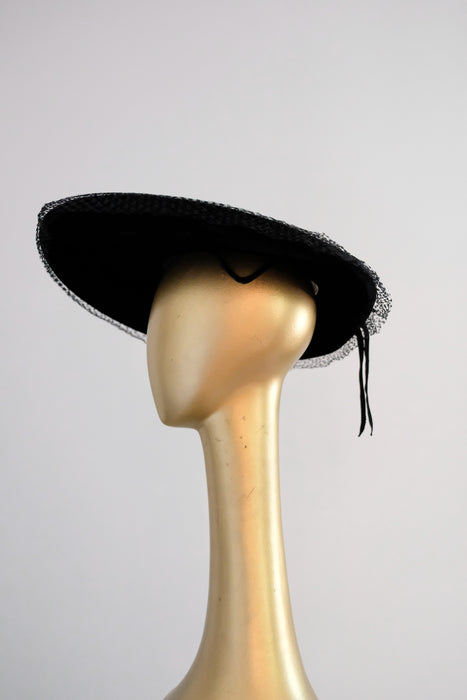 Elegant 1950's Velvet Noir Wide Brim Hat / OS