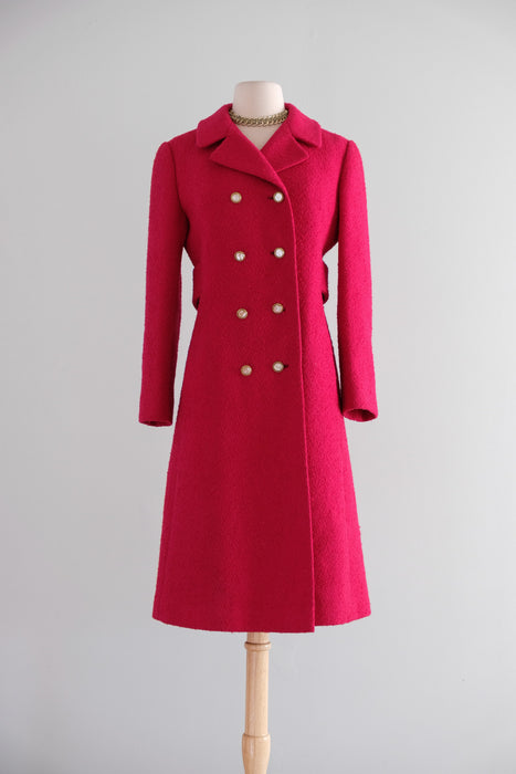 Vintage 1960's Raspberry Wool Double Breasted Coat / S
