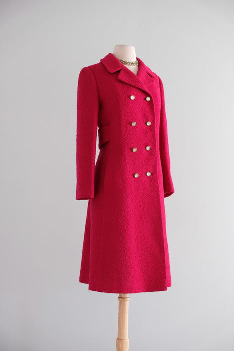 Vintage 1960's Raspberry Wool Double Breasted Coat / S