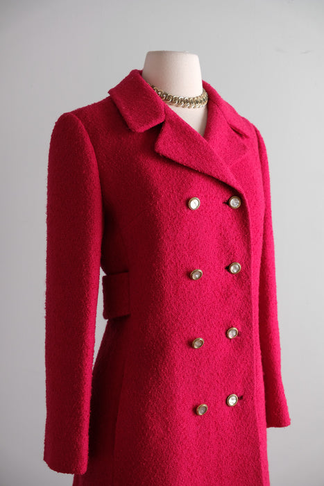 Vintage 1960's Raspberry Wool Double Breasted Coat / S