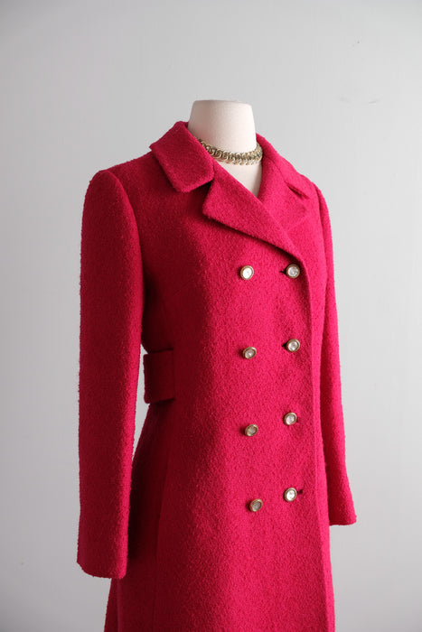 Vintage 1960's Raspberry Wool Double Breasted Coat / S