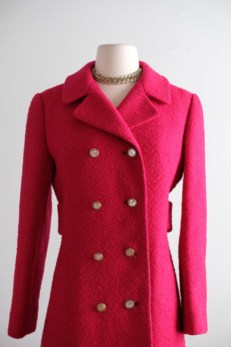 Vintage 1960's Raspberry Wool Double Breasted Coat / S