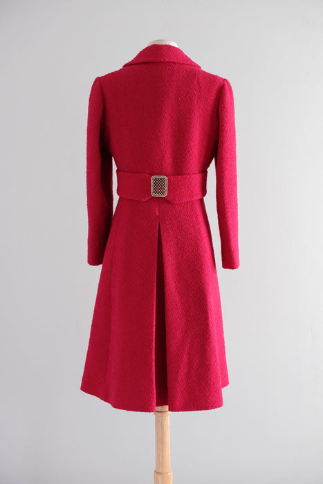 Vintage 1960's Raspberry Wool Double Breasted Coat / S