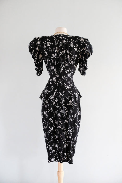 Vintage 1980's Black & White Peplum Dress by Karen Alexander / Medium Xtabay Vintage Vintage 1980's Black & White Peplum Dress by Karen Alexander / Medium Xtabay Vintage