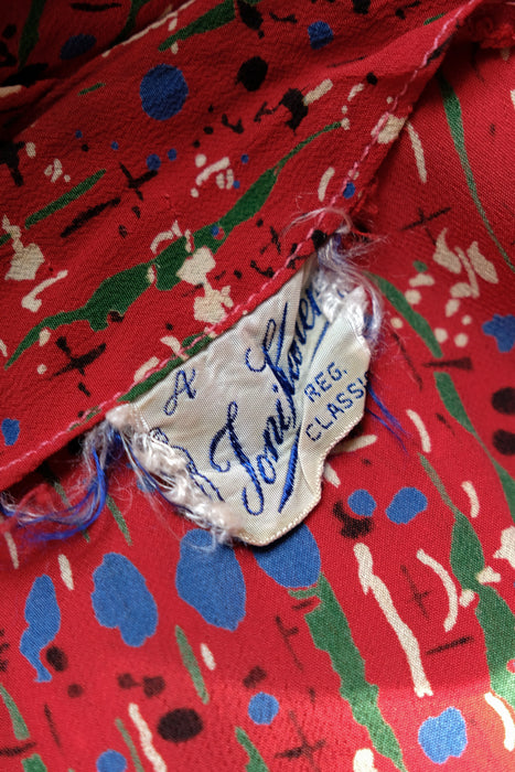 Adorable 1940's Confetti Print Red Rayon Dress by Toni Karen / M