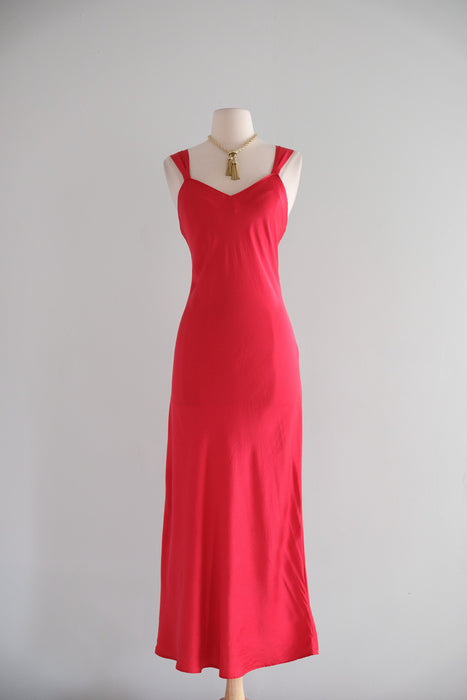 Vintage 1990's Bias Cut Scarlet Red Silk Slip Gown by Silkscreen / S