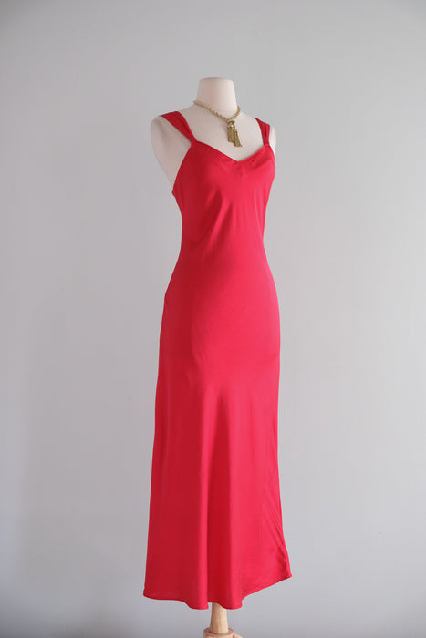 Vintage 1990's Bias Cut Scarlet Red Silk Slip Gown by Silkscreen / S