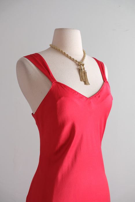 Vintage 1990's Bias Cut Scarlet Red Silk Slip Gown by Silkscreen / S