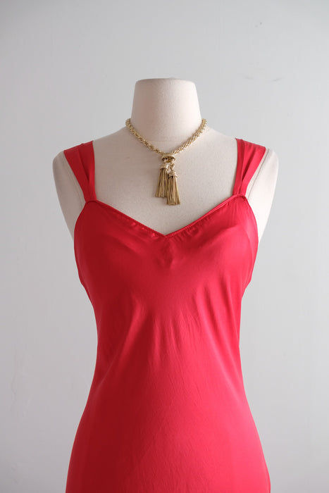 Vintage 1990's Bias Cut Scarlet Red Silk Slip Gown by Silkscreen / S