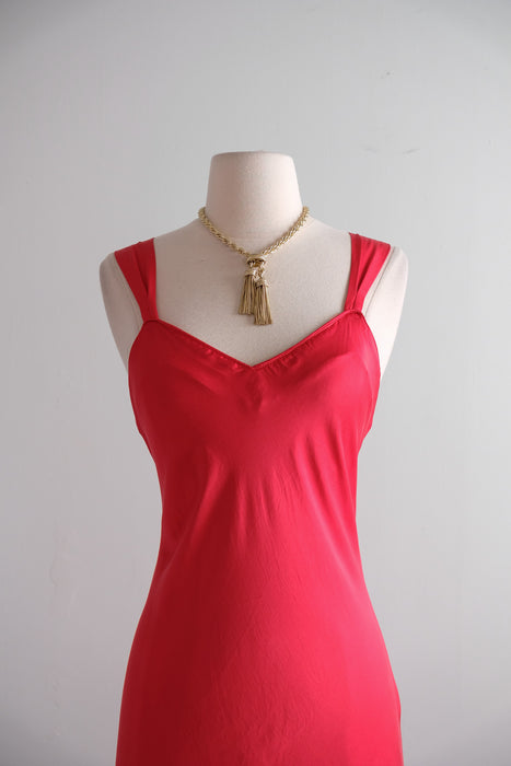 Vintage 1990's Bias Cut Scarlet Red Silk Slip Gown by Silkscreen / S
