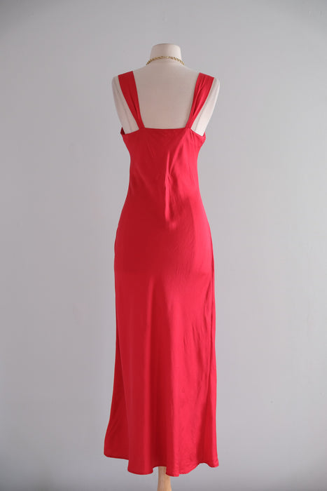 Vintage 1990's Bias Cut Scarlet Red Silk Slip Gown by Silkscreen / S