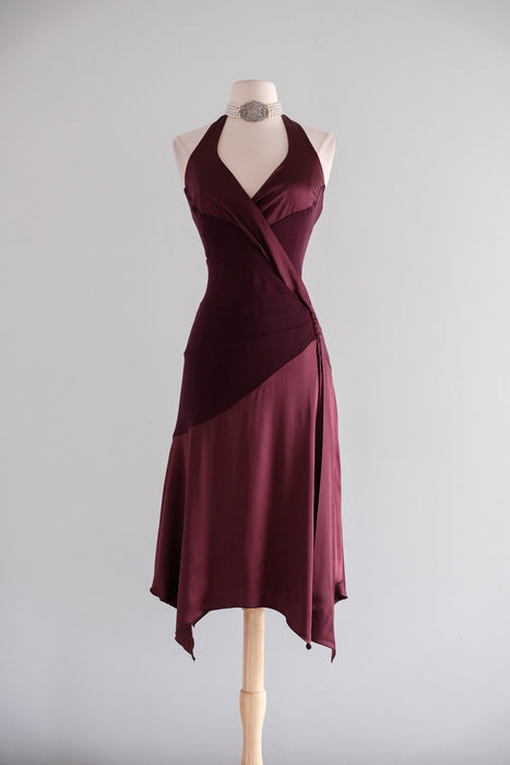 Vintage Y2K Plum Purple Silk Halter Dress by Bebe / M Vintage Y2K Plum Purple Silk Halter Dress by Bebe / M