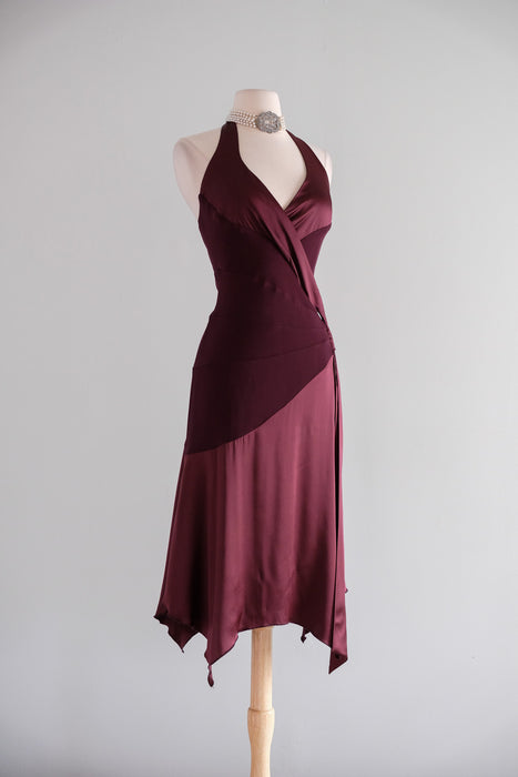 Vintage Y2K Plum Purple Silk Halter Dress by Bebe / M Xtabay Vintage Vintage Y2K Plum Purple Silk Halter Dress by Bebe / M Xtabay Vintage