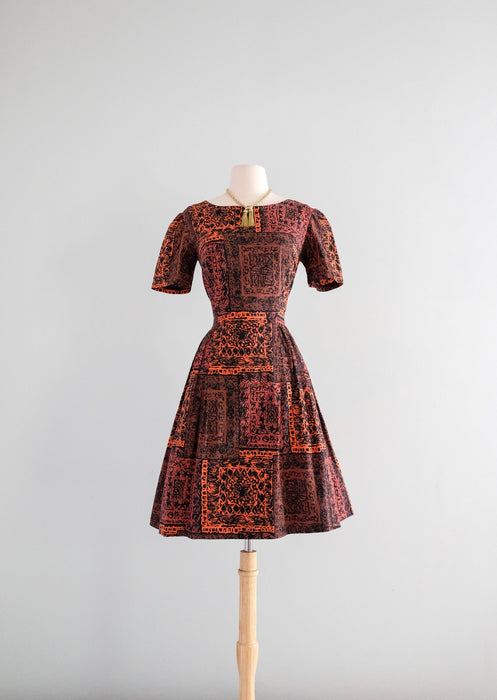 Fab 1960's Hawaiian Block Print Cotton Day Dress / M