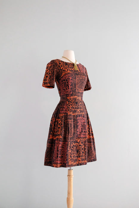 Fab 1960's Hawaiian Block Print Cotton Day Dress / M