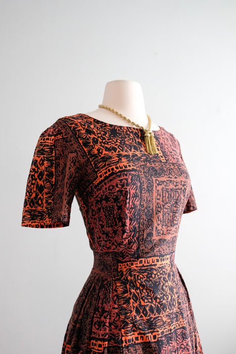 Fab 1960's Hawaiian Block Print Cotton Day Dress / M