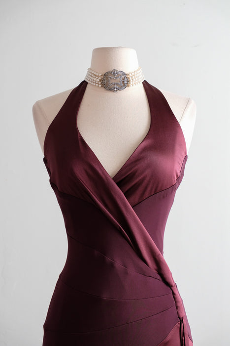 Vintage Y2K Plum Purple Silk Halter Dress by Bebe / M Xtabay Vintage Vintage Y2K Plum Purple Silk Halter Dress by Bebe / M Xtabay Vintage