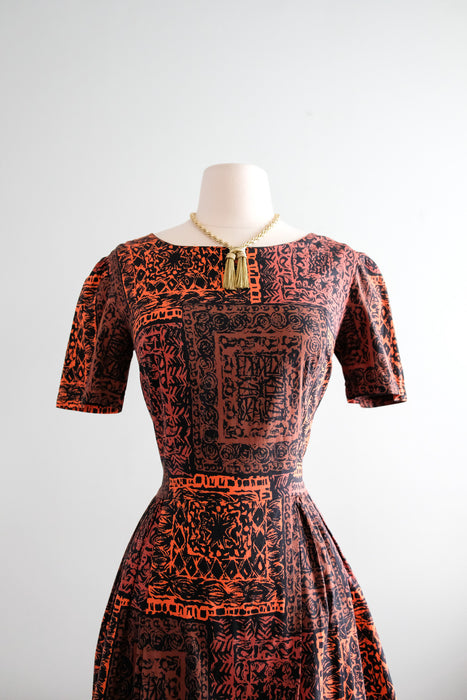 Fab 1960's Hawaiian Block Print Cotton Day Dress / M