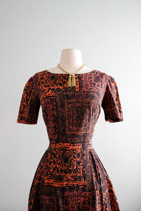 Fab 1960's Hawaiian Block Print Cotton Day Dress / M