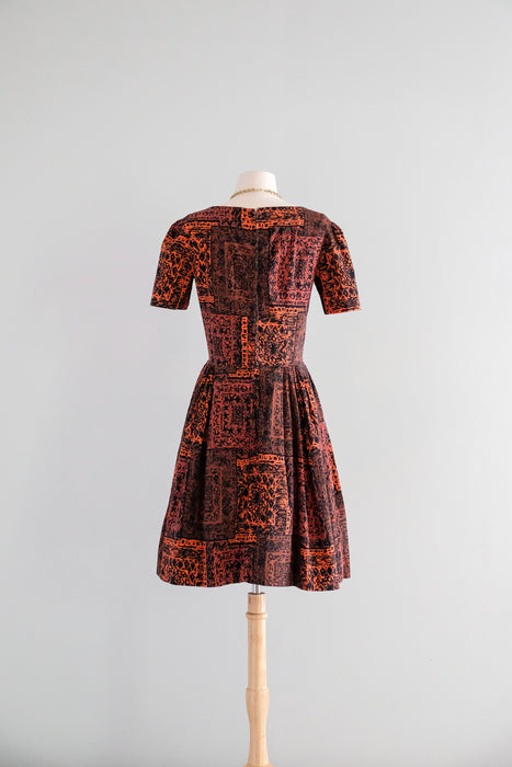 Fab 1960's Hawaiian Block Print Cotton Day Dress / M