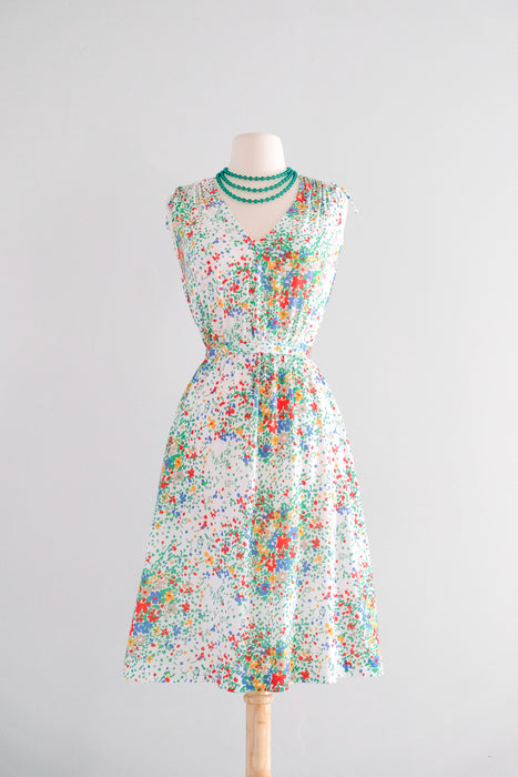 Flirty 1970's Abstract Floral Dress by Lanz / M