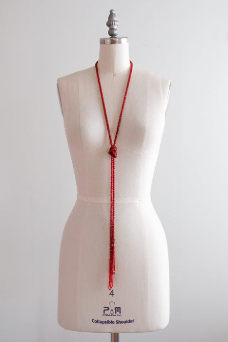 Gorgeous 1920's Red Glass Beaded Sautoir Lariat Necklace