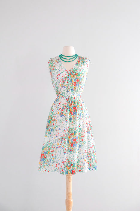 Flirty 1970's Abstract Floral Dress by Lanz / M