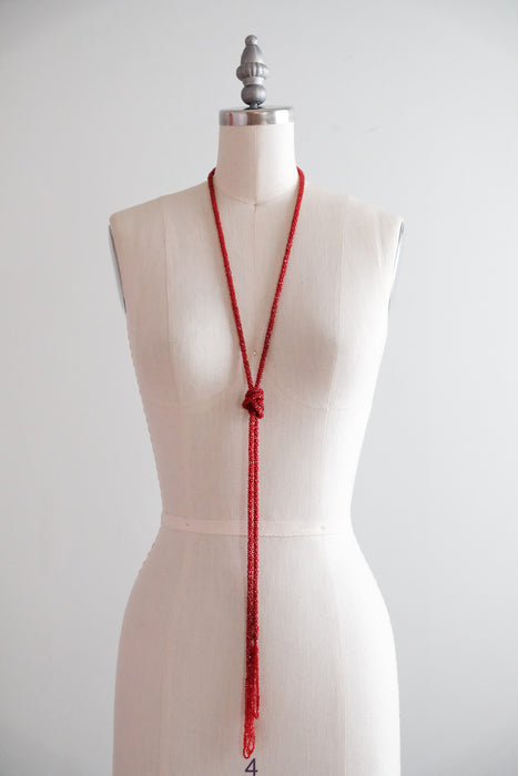 Gorgeous 1920's Red Glass Beaded Sautoir Lariat Necklace