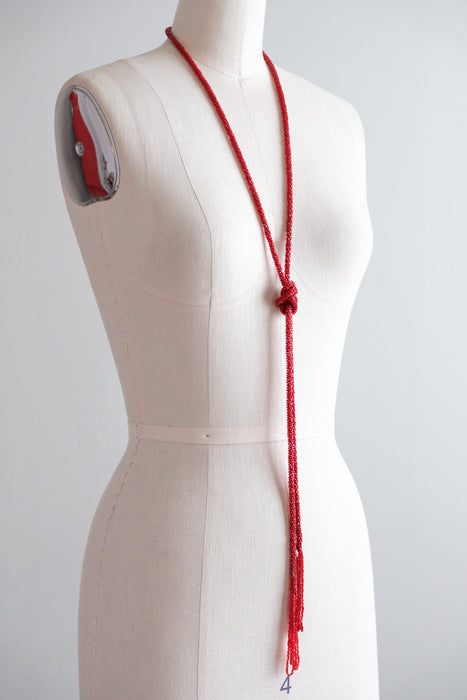 Gorgeous 1920's Red Glass Beaded Sautoir Lariat Necklace
