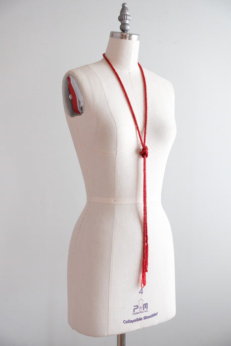 Gorgeous 1920's Red Glass Beaded Sautoir Lariat Necklace