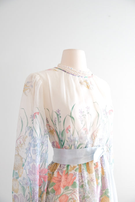 Sweetest 1970's Meadow Floral Mini Dress by Christos / XS