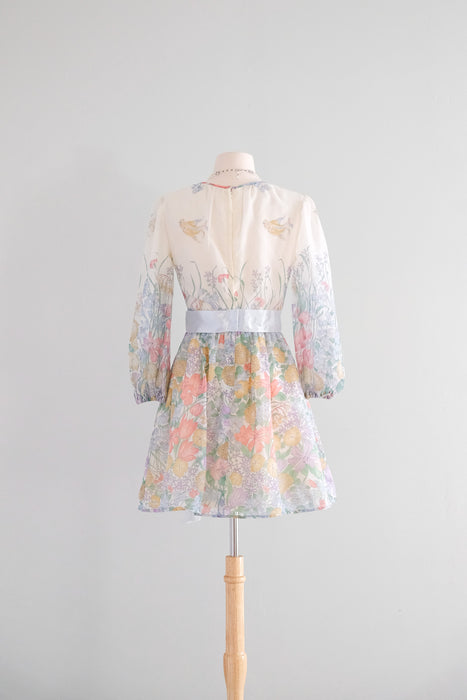 Sweetest 1970's Meadow Floral Mini Dress by Christos / XS