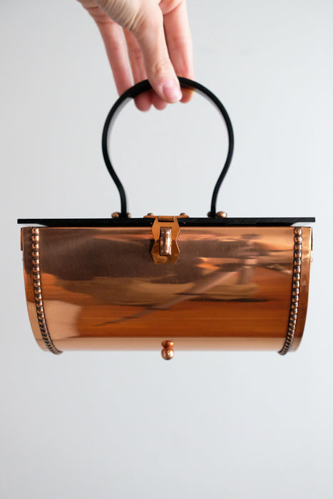 Incredible 1950's Copper & Black Lucite Structured Handbag