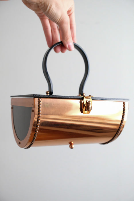 Incredible 1950's Copper & Black Lucite Structured Handbag