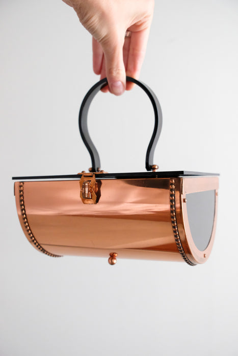 Incredible 1950's Copper & Black Lucite Structured Handbag